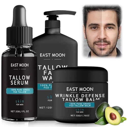 3PCS Wrinkle Defense Tallow BalmSkin Care For MenTallow Balm Face MoisturizerTallow Balm Skin Care Set for Men (Tallow Facial Cream+Tallow Serum+Tallow Face Wash)