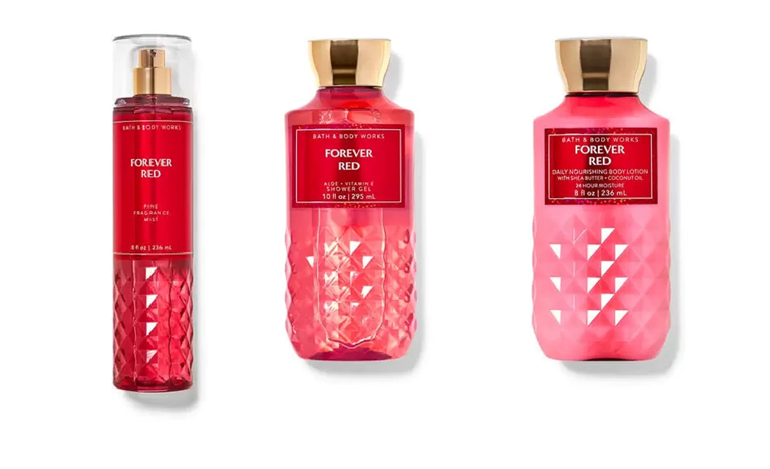 Bath and Body Works Forever Red Shower Gel Body Lotion Fine Fragrance Mist Daily Trio Gift Set 2018