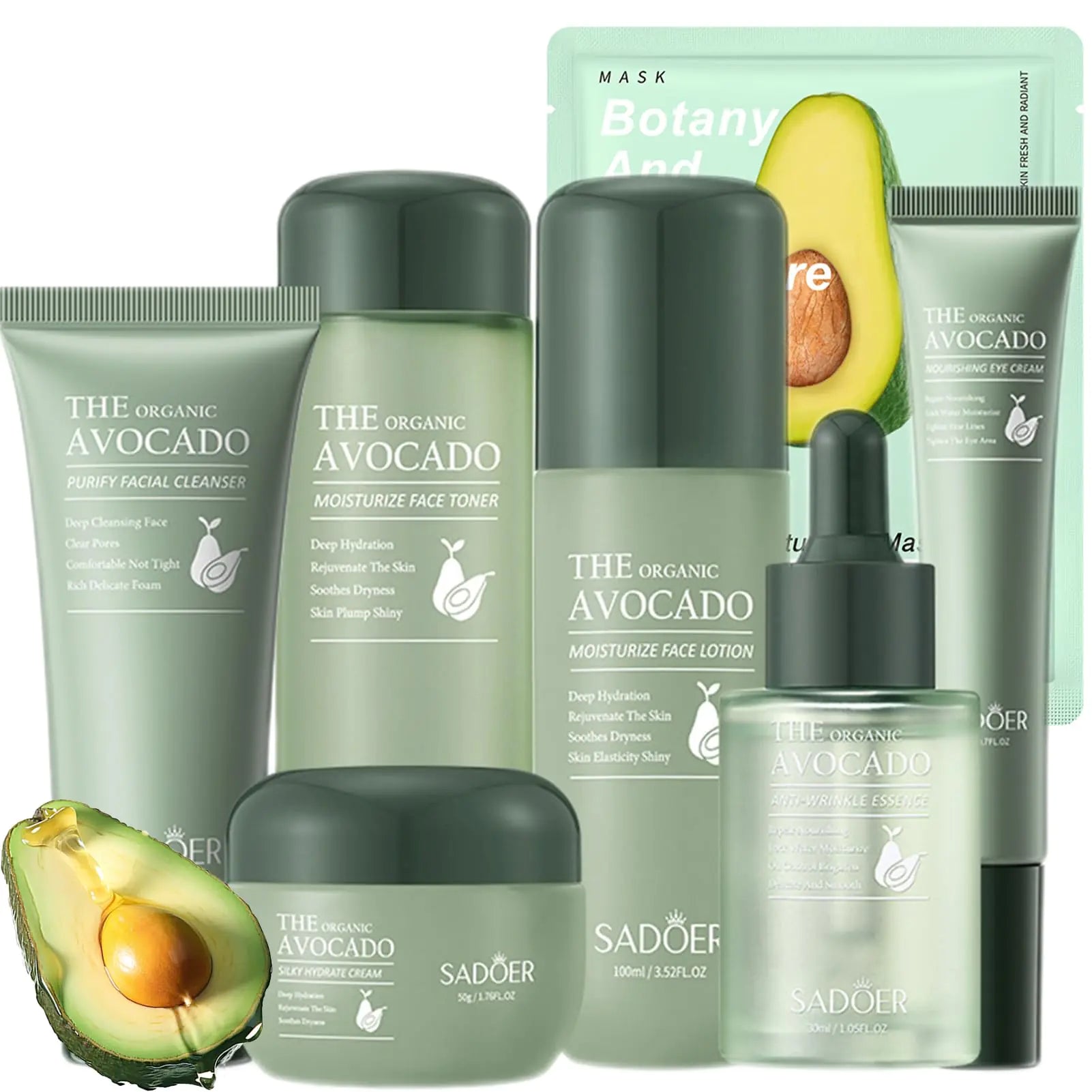 Avocado Skin Care Set 11-In-1 Skincare Gift Set With Facial Cleanser Face Serum Face Cream Eye Cream Toner moisturizing lotion& Facial mask. Anti-Aging Skin Care Kit For Women Men Divine Serene Scents