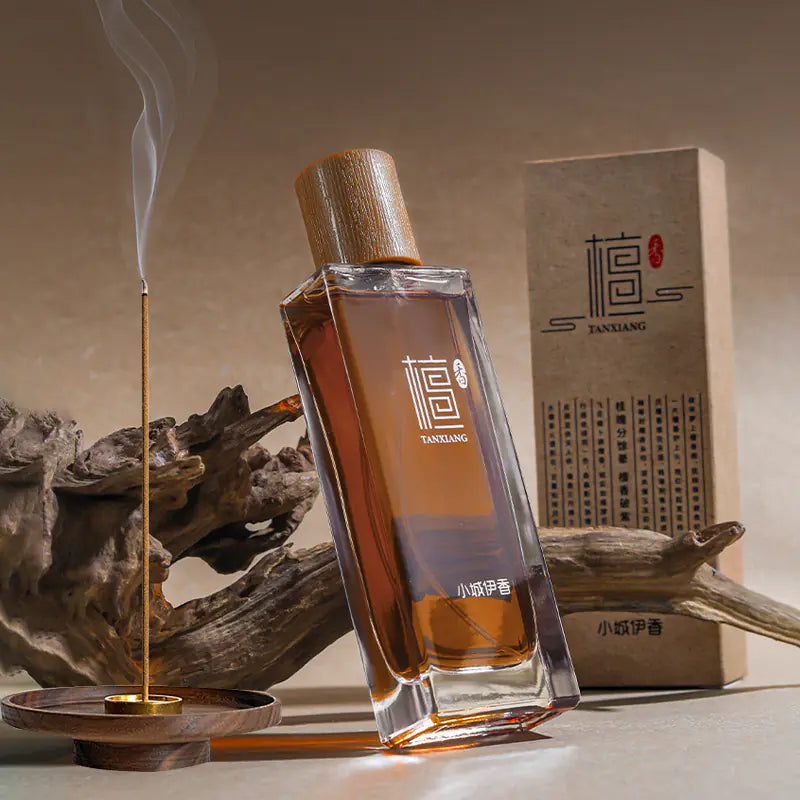 Sandalwood Tranquility Perfume Side View - Long-Lasting Natural Woody Fragrance