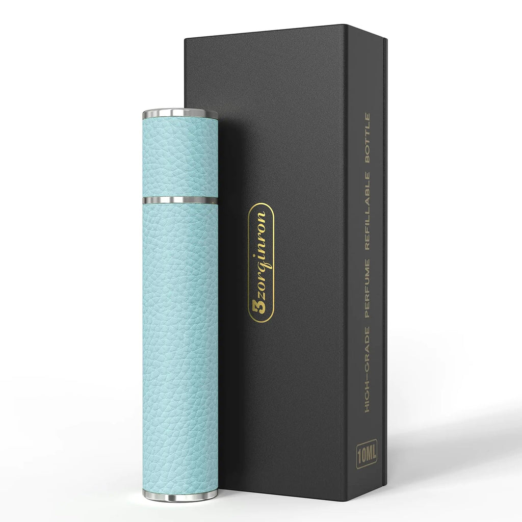 3zorqinron Perfume Travel Refillable Bottle 10ML Genuine Leather Atomizer Sprayer for Perfume - Portable Mini Cologne Sprayer for Woman Man - Travel Essential Fragrance Spray Bottle (Blue) Divine Serene Scents